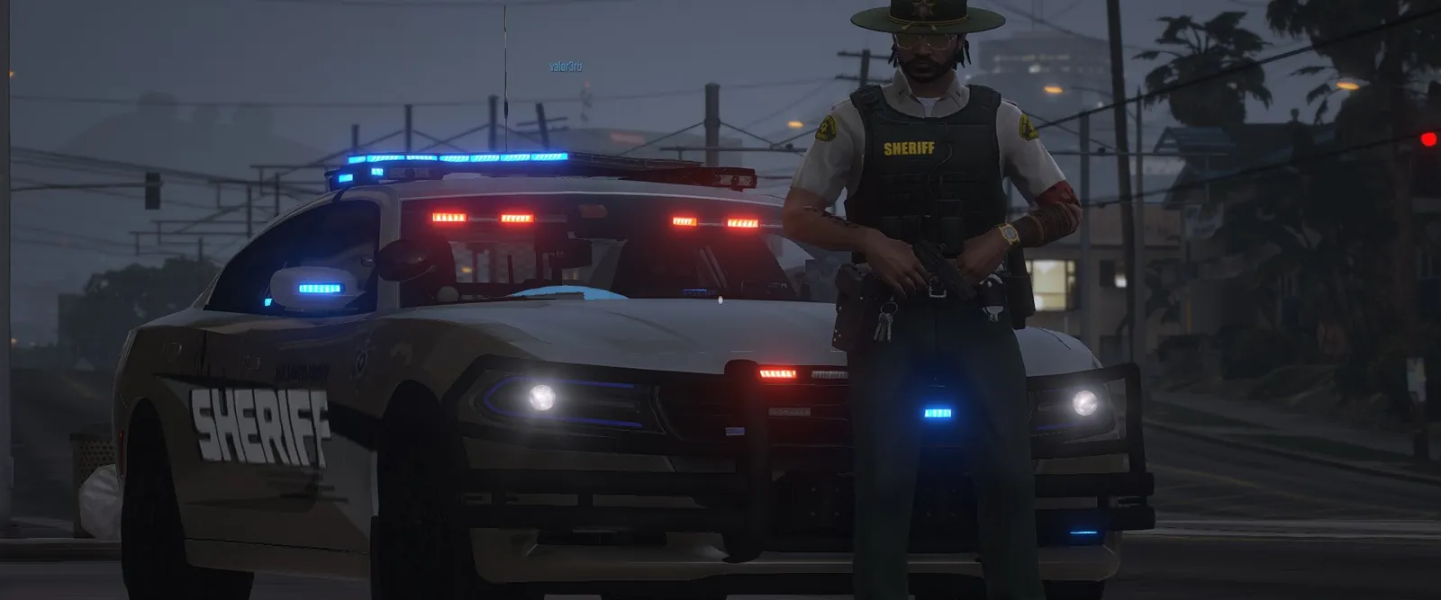 Lights on at dusk — the Sheriff's Office on patrol.